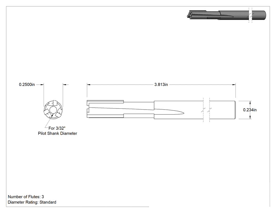 Teknik Çizim - Karbür Uçlu Değiştirilebilir Pilot Havşa, C5 Karbür, 1/4" Gövde Çapı