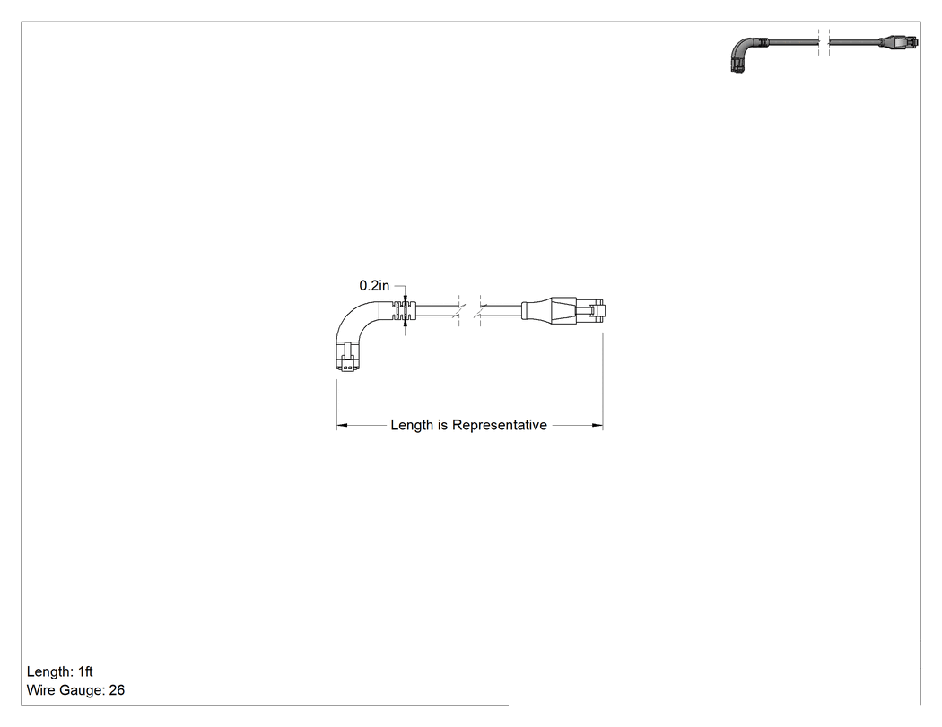 Teknik Çizim - Ethernet Kablosu, RJ45 x 90 Derece Dirsek, Kategori 6, 1 Fit Uzunluğunda
