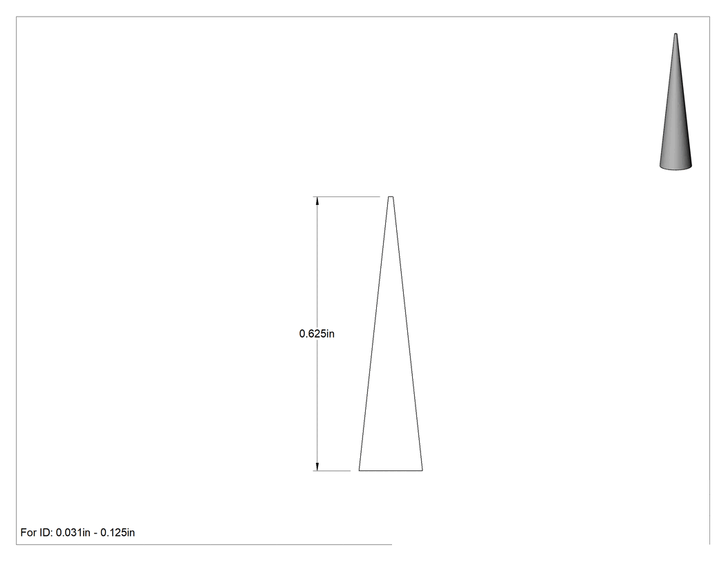 Teknik Çizim - Yüksek Sıcaklık Konik Tapa, 1/32" ila 1/8" İç Çap için