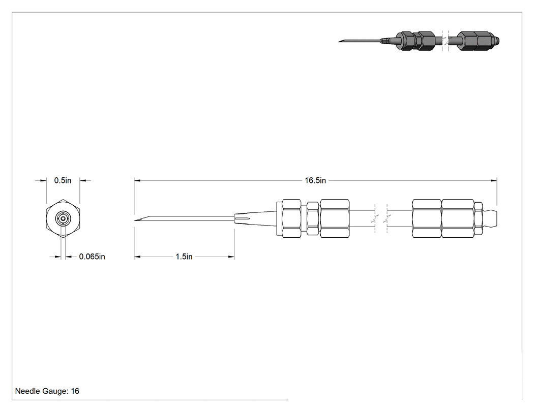 Teknik Çizim - Hassas Gres Tabancası Ucu Adaptörü, Esnek, 0.065" İğne Dış Çapı, 16-1/2" Uzunluk