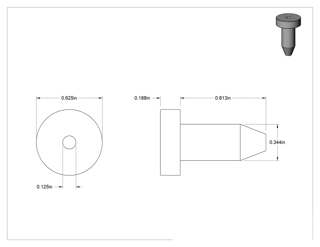 Teknik Çizim - SBR Kauçuk Tamponlar, İtme, 11/32" İç Çap için, 13/16" Gövde Yüksekliği
