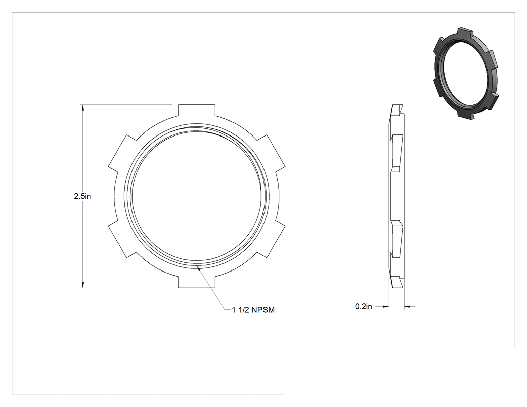 Teknik Çizim - Metal Kanal için 1-1/2 NPSM Alüminyum Kilit Somunu