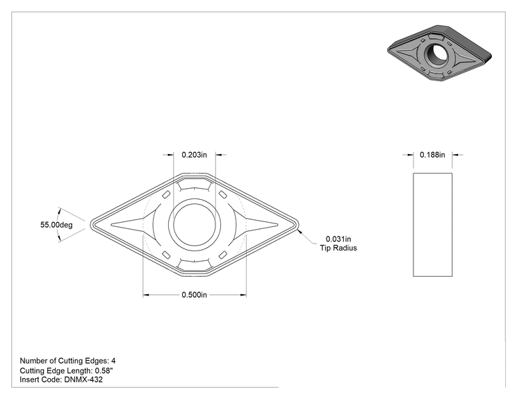Teknik Çizim - Çelik için Karbür Uç, Yarı Kesikli Kesim, Dnmx-432, Orta