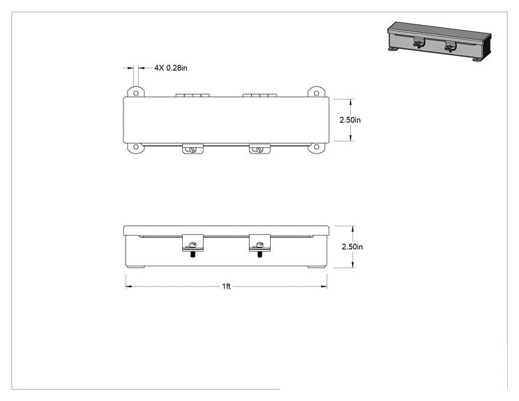 Teknik Çizim - Yağ Sızdırmaz Kapalı Oluklu Kablo Kanalı, 2-1/2" Genişlik x 2-1/2" Derinlik, 1 Fit Uzunluğunda