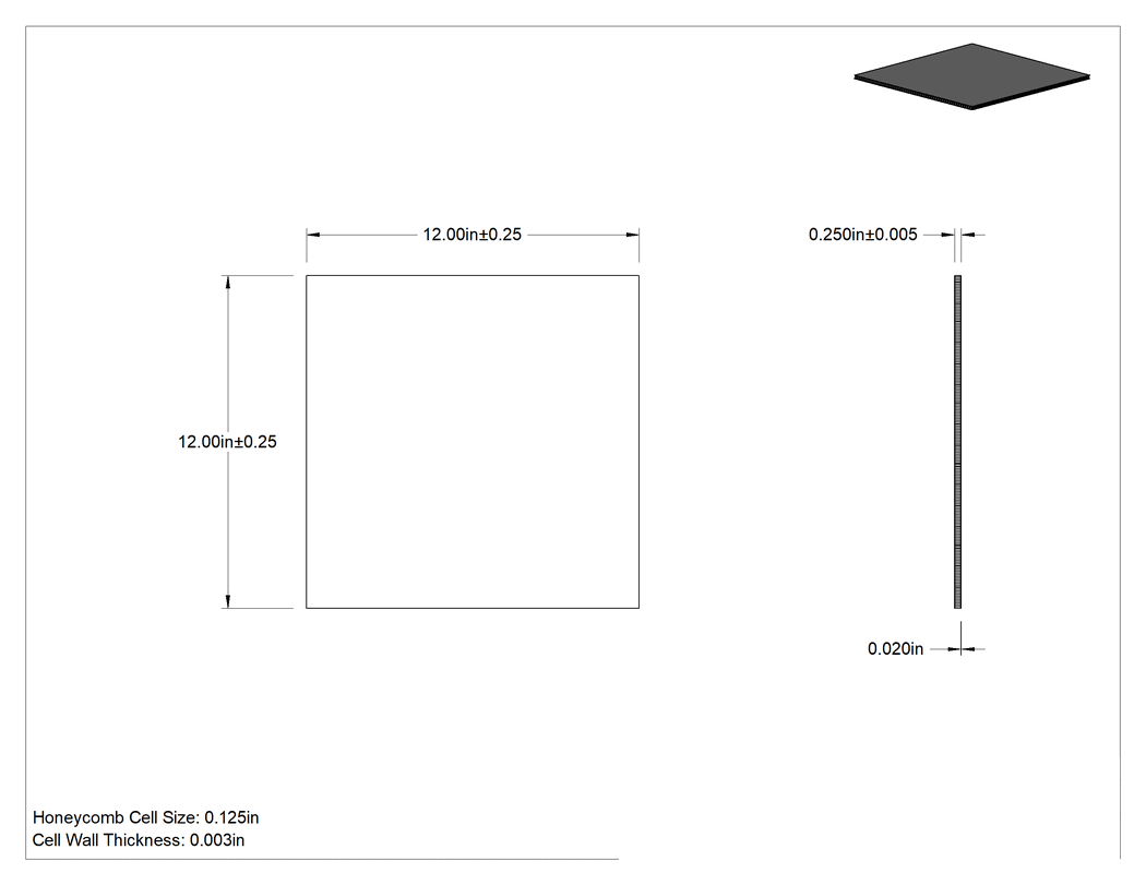 Teknik Çizim - Kompozit Fiber Alüminyum Petek Panel, 1/4" Kalınlık, 12" x 12"