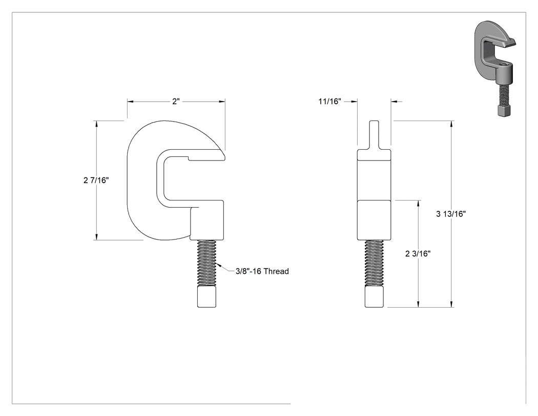 Teknik Çizim - Kıvılcım Çıkarmayan C-Kelepçe, 0" ila 3/4" Açıklık
