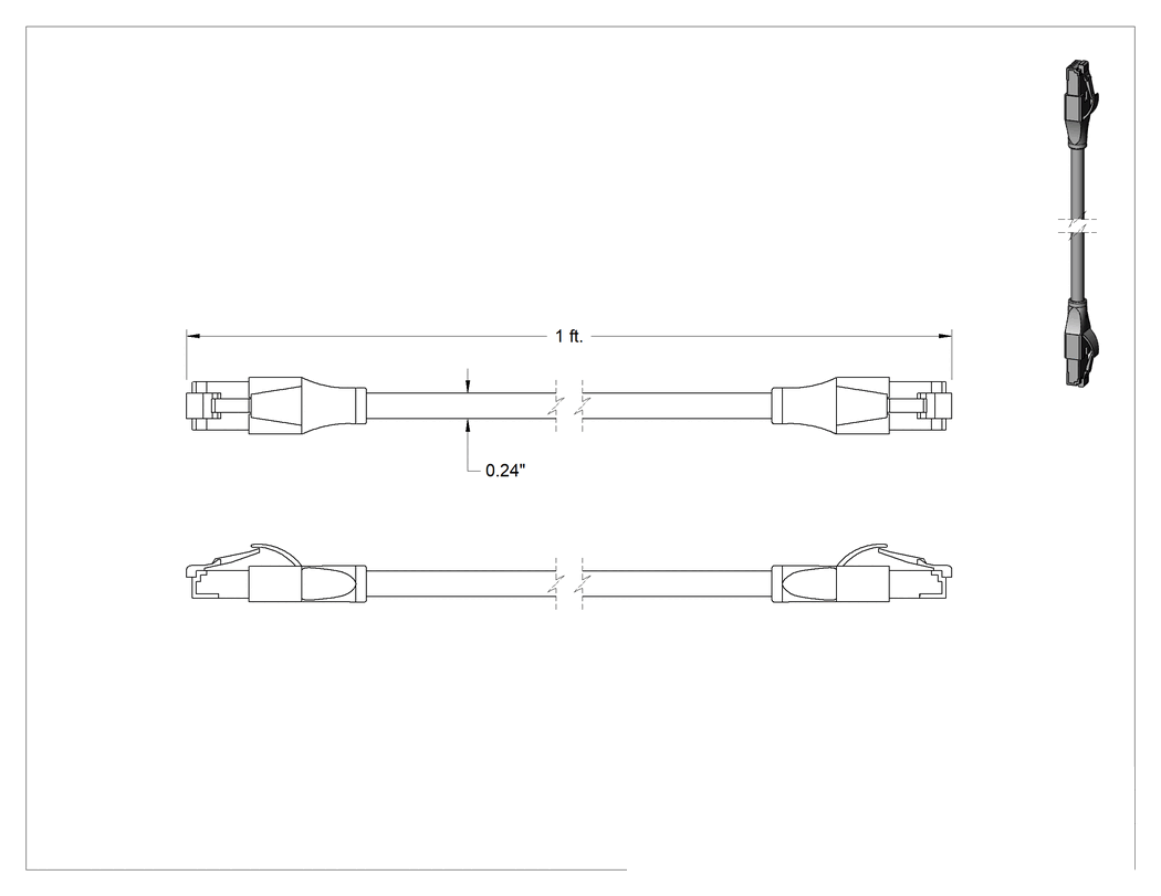 Teknik Çizim - Ethernet Kablosu, RJ45 x RJ45, Kategori 6A, 1 Fit Uzunluğunda, Mavi