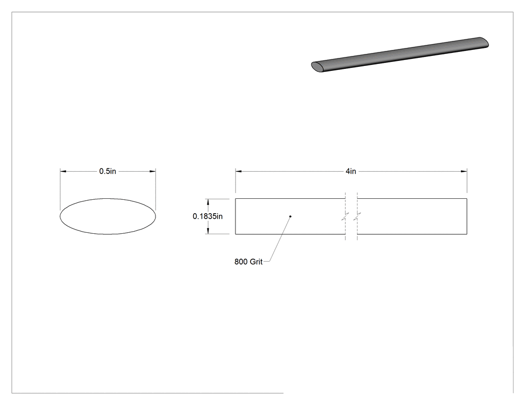 Teknik Çizim - Novaculite Tek Taneli Bileme Taşı, Oval, 800 Kum, 4" Uzunluk x 1/2" Genişlik