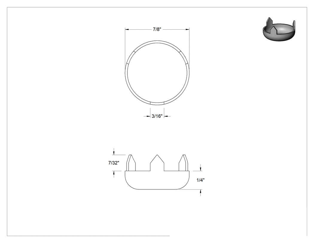 Teknik Çizim - Çekiçle Takılan Koruyucu Ayaklar, 7/8" Çapında Çinko Kaplı Çelik Tabanlı