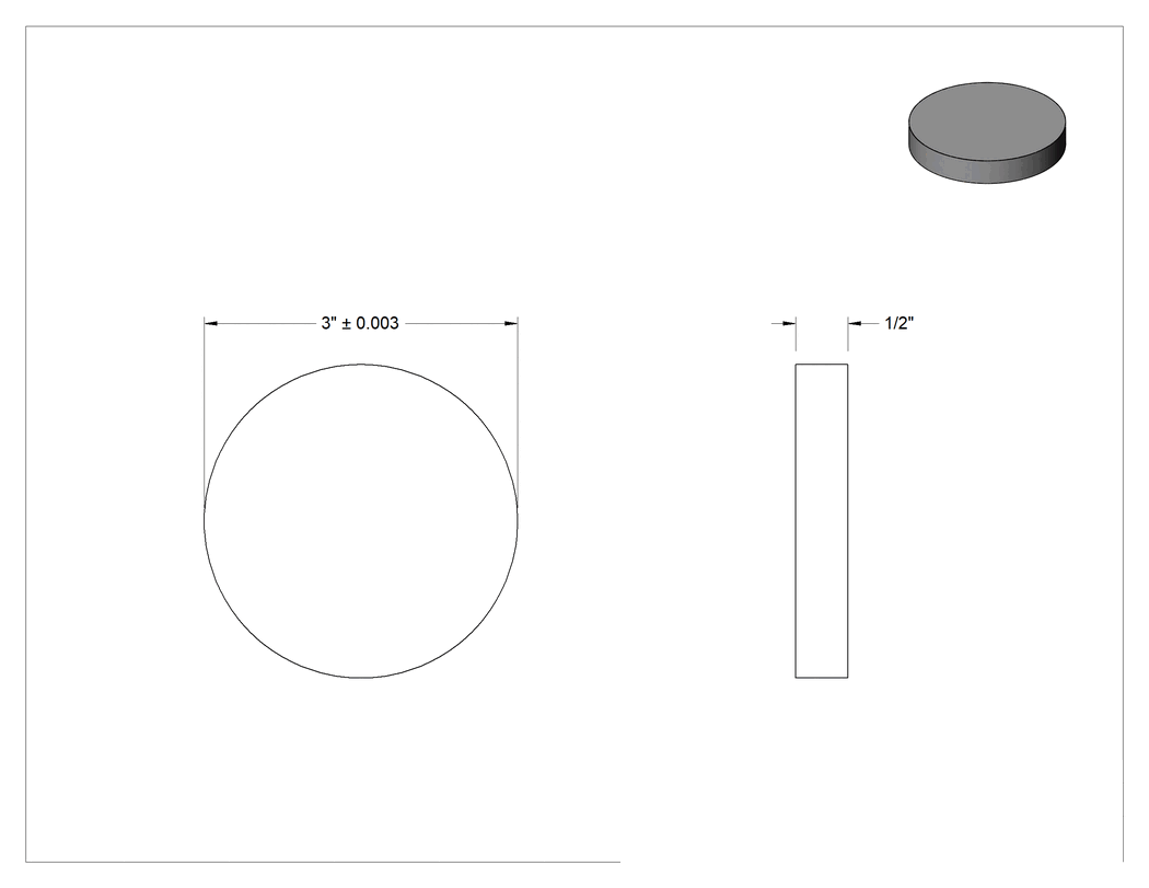 Teknik Çizim - Yüksek Mukavemetli 5. Sınıf Titanyum Disk, 3" Çapında x 1/2" Uzunluk