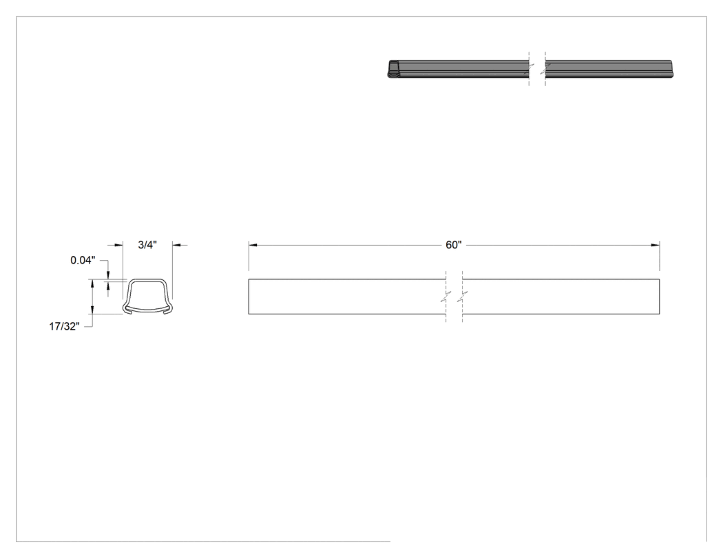 Teknik Çizim - Düşük Profilli Kablo Kanalı, 3/4" Genişlik x 17/32" Derinlik