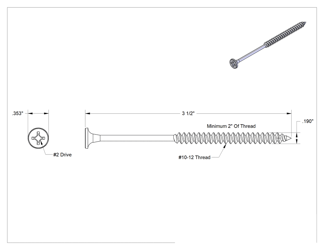 Teknik Çizim - Metal Çerçeve için Alçıpan Vidası, Siyah Fosfatlı Çelik, 10 Numaralı Boyut, 3-1/2" Uzunluk