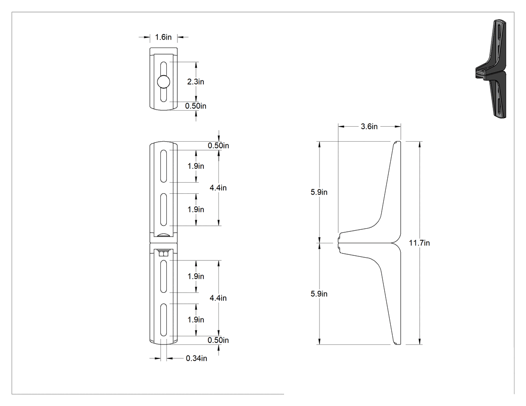 Teknik Çizim - Konveyörler için 3-5/8" Genişliğinde İki Parçalı L-Braket