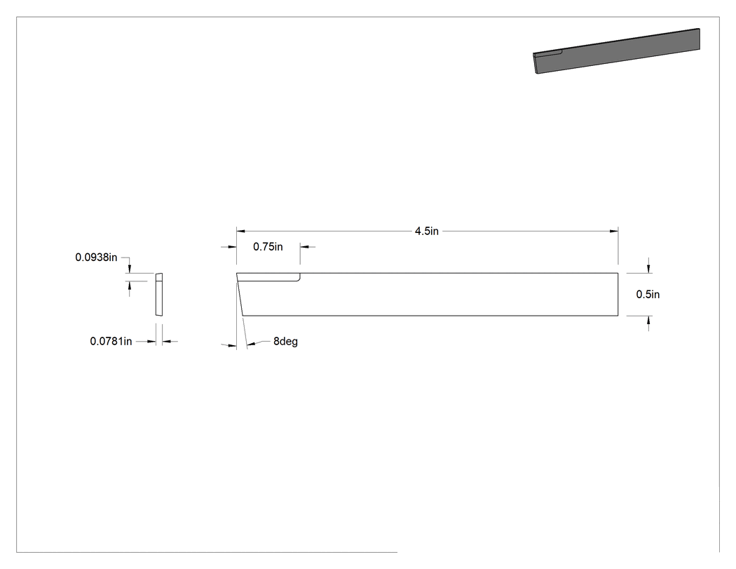 Teknik Çizim - Karbür Uçlu Kesme Bıçağı, 5/64" Genişlik, 1/2" Yükseklik, 4-1/2" Uzunluk, Sol Yönlü