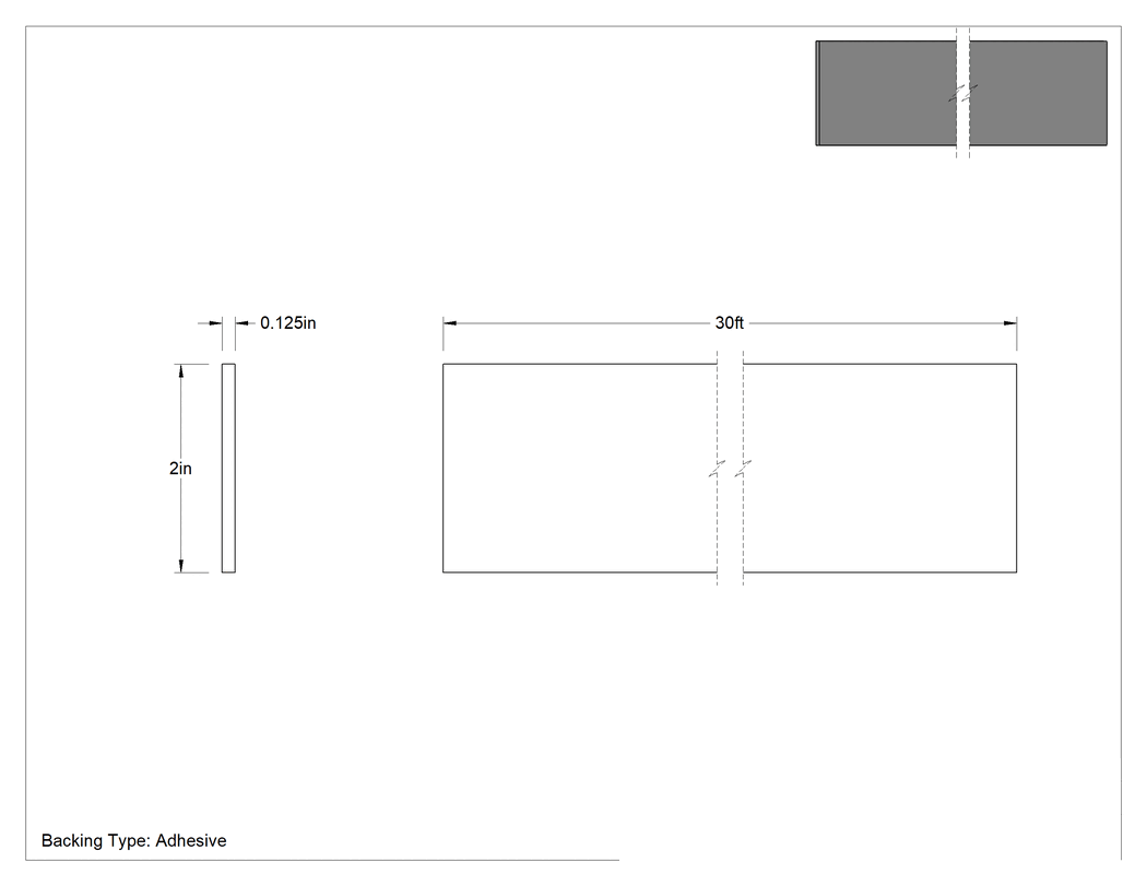 Teknik Çizim - Esnek Kauçuk Köpük Levha Boru Yalıtımı, Yapışkanlı Arka Yüzeyli, 30 Fit Uzunluk x 2" Genişlik x 1/8" Kalınlık