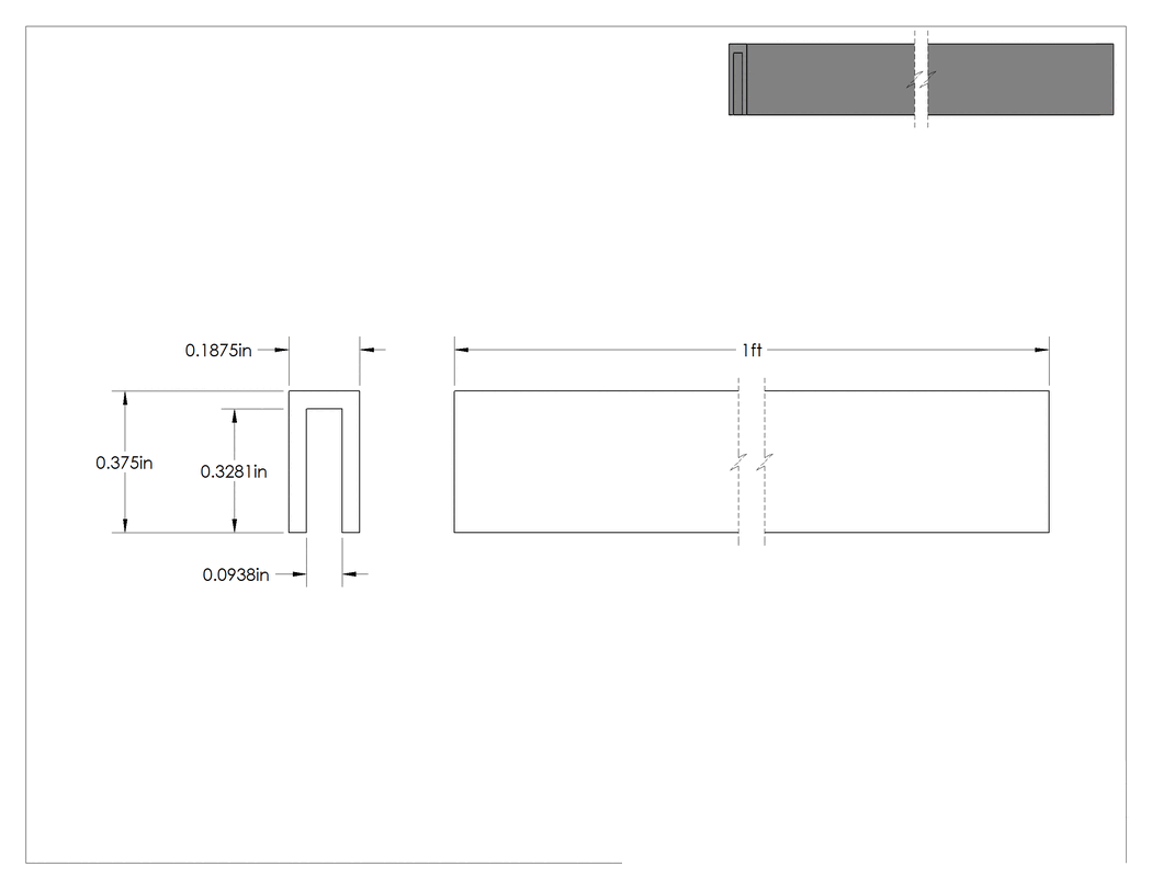 Teknik Çizim - SBR Kauçuk Kenar Çıtası, 3/32" İç Genişlik, 21/64 inç İç Yükseklik