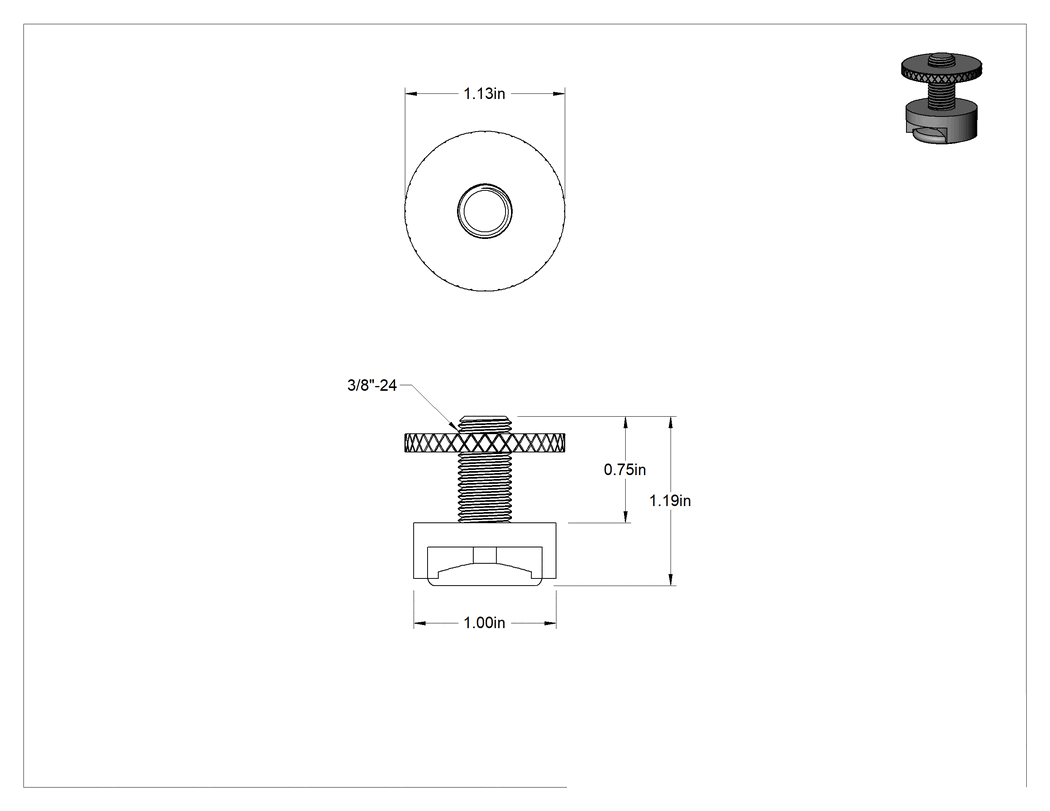 Teknik Çizim - Hızlı Ayarlı L-Ray Montaj Saplaması, 1 Nokta, 3/4" Saplama Uzunluğu