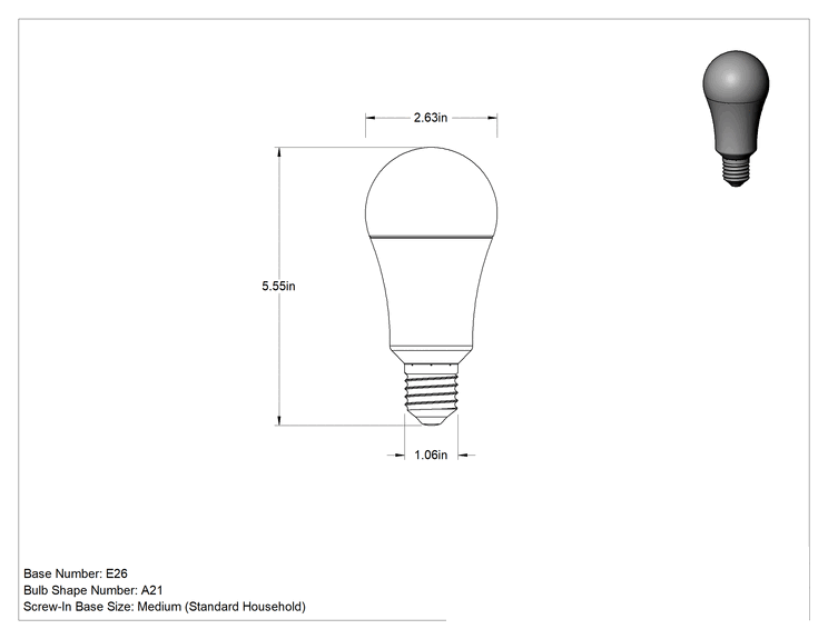 Teknik Çizim - Vidalı Ampul, Standart, Orta Taban, LED, 20W