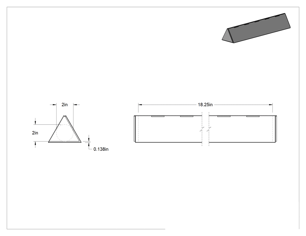 Teknik Çizim - Üçgen Nakliye Tüpü, 2" Genişlik x 2" Yükseklik x 18" Uzunluk