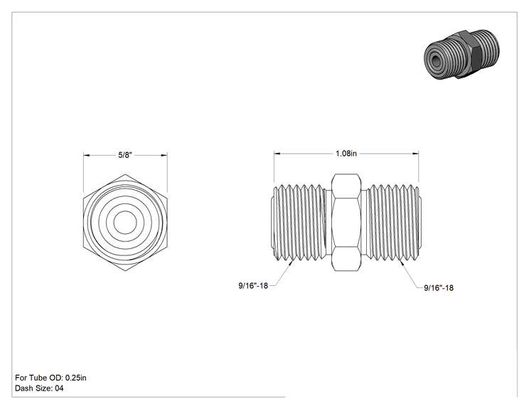 Teknik Çizim - O-Ring Yüz Contalı Bağlantı Parçası, 1/4" Dış Çaplı Çelik Boru için Konektör