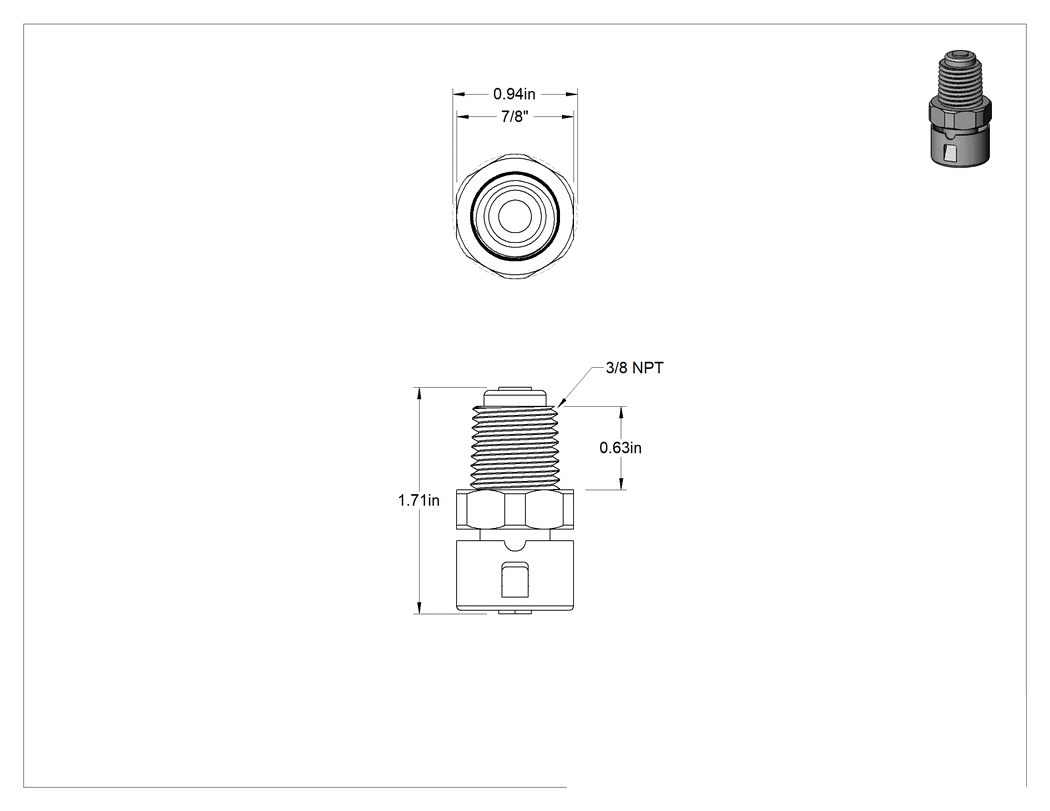Teknik Çizim - Tehlikeli Ortam Elektrik Muhafazası Drenajı, 3/8 Boru Boyutu, 1-3/4" Yükseklik