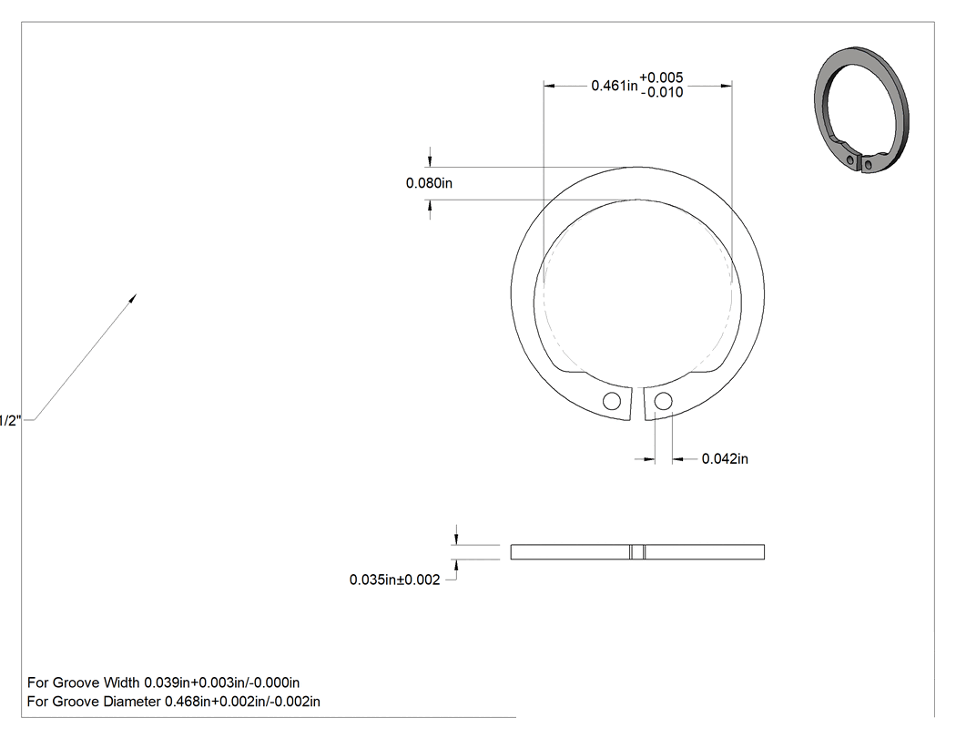 Teknik Çizim - Ters Dış Segman, 1/2" dış çap için, Siyah Fosfatlı 1060-1090 Yay Çeliği