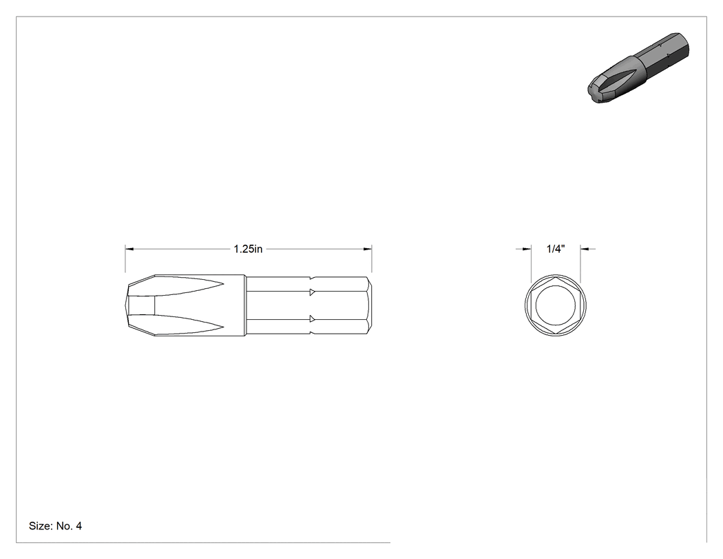 Teknik Çizim - 1/4" Altıgen Şaftlı 4 Numaralı Phillips Ucu