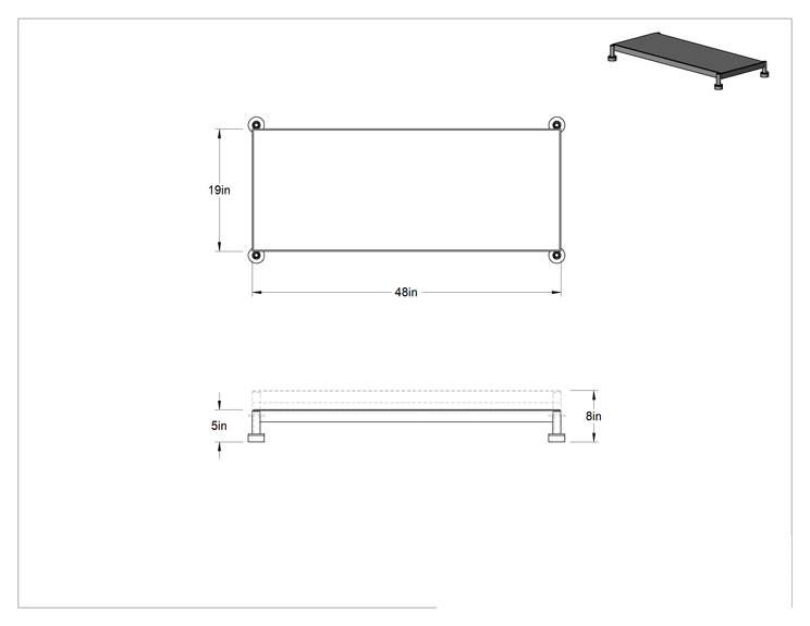 Teknik Çizim - Yorgunluk Önleyici Çalışma Platformu, 5"-8" Yükseklik x 48" Genişlik x 19" Derinlik Toplam