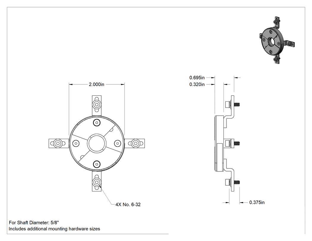 Teknik Çizim - Mil Topraklama Halkası, İki Parça, 5/8" Mil Çapı için