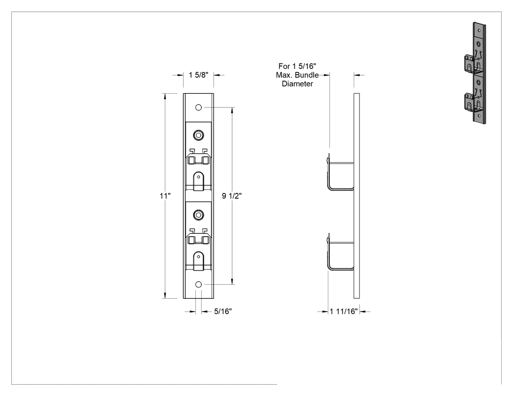 Teknik Çizim - 1-5/16" Yönlendirme J-Kancası, 2 Kanca, 11 inç Yükseklik