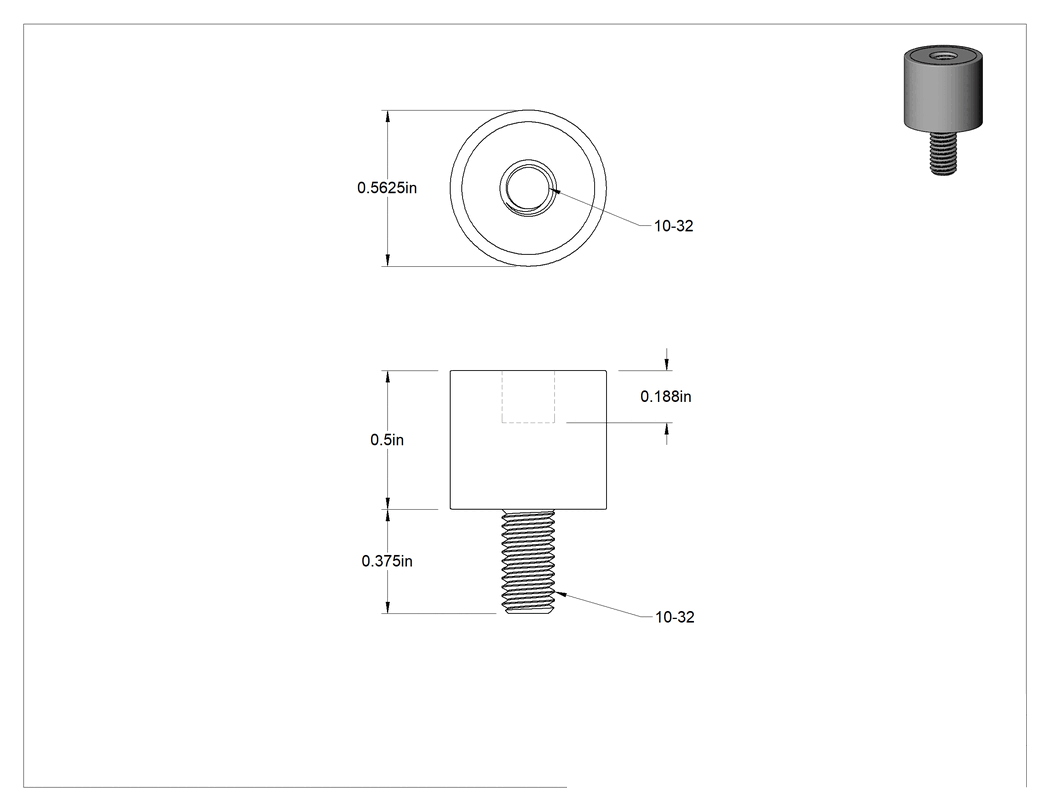 Teknik Çizim - Neopren Titreşim Sönümleyici Sandviç Montaj, 10-32 Çinko Kaplı Çelik Saplama ve Çelik Ek Parça, 16 lbs. Kapasite