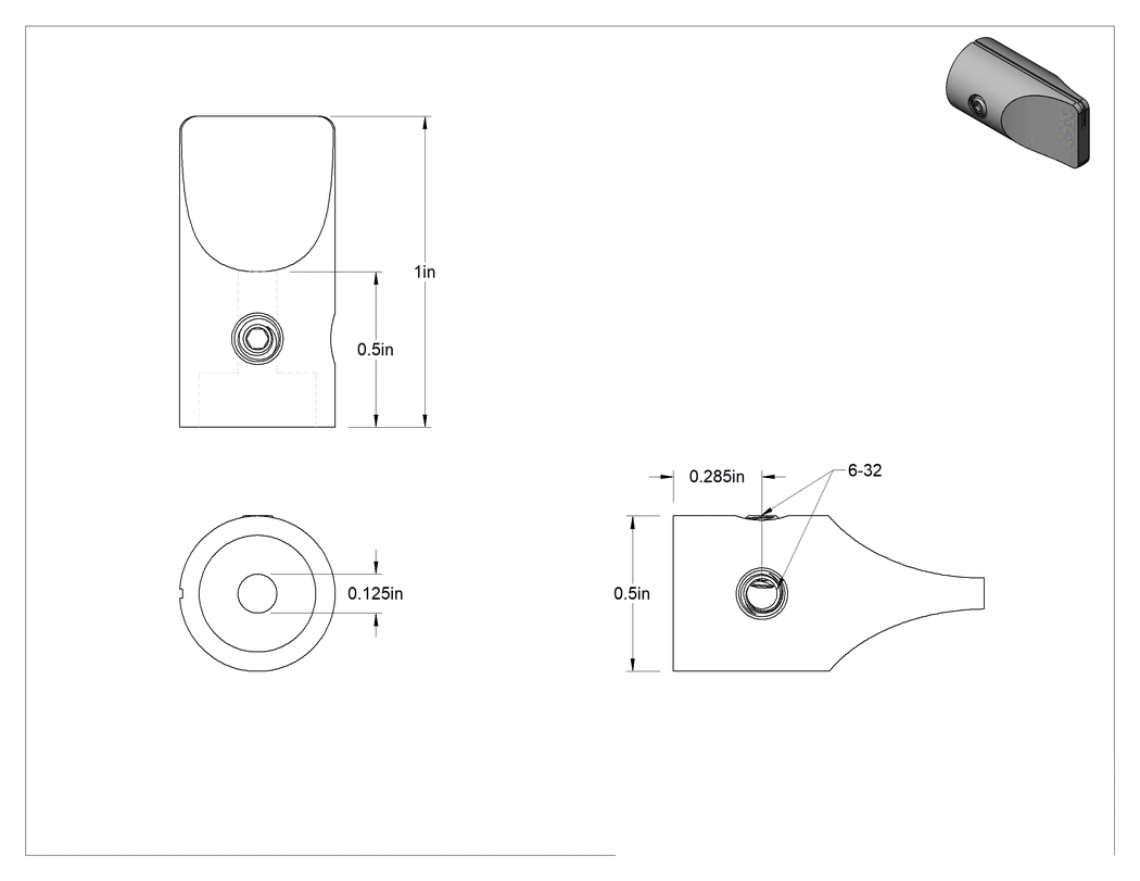 Teknik Çizim - Tek Kollu Gösterge Düğmesi, Siyah Eloksallı Alüminyum, 1/2" Baş Çapı