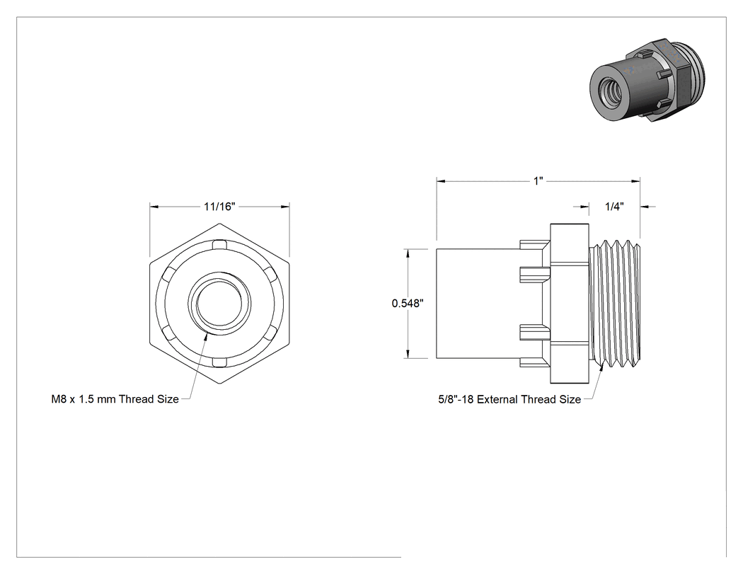 Teknik Çizim - M8 x 1.5 mm Dış Dişli Somun, Kılavuz Vida için