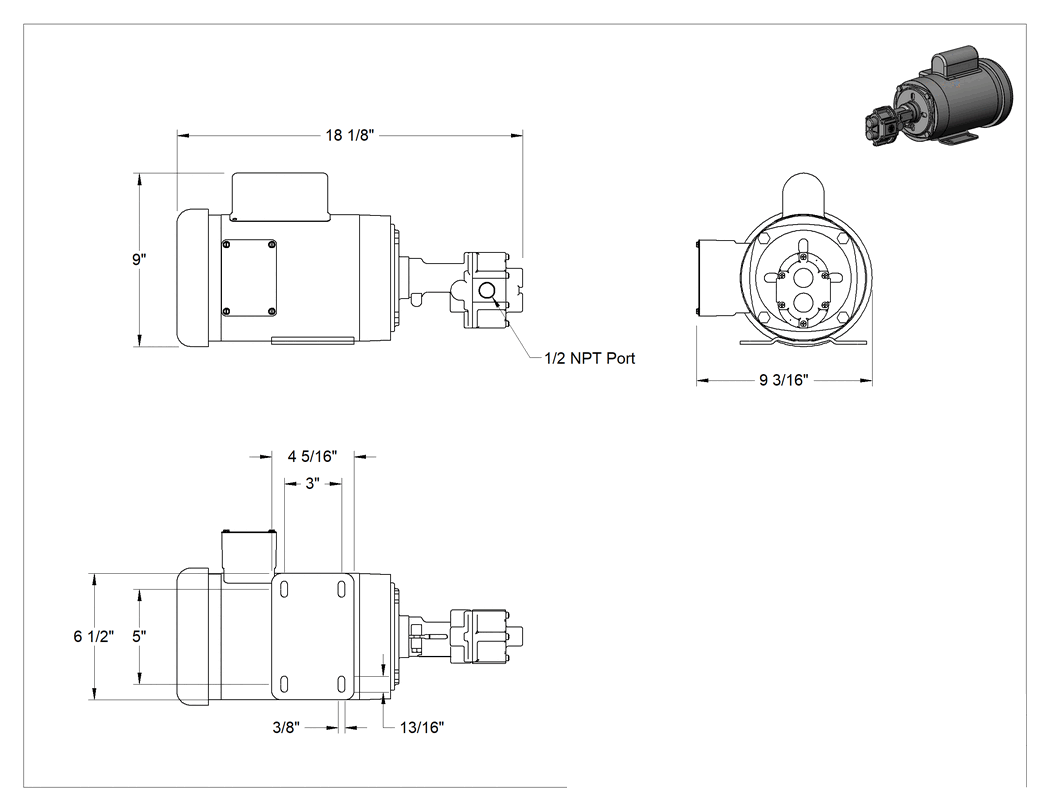 Teknik Çizim - Su için Sabit Akış Hızlı Dişli Pompalar, 115/230V AC, 8.5 gpm