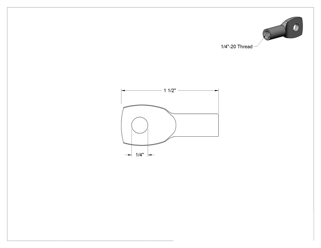 Teknik Çizim - Halka Somun Tipi Askılar, 1/4"-20 Diş, 1-1/2" Uzunluk