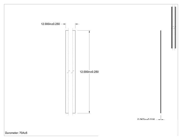 Teknik Çizim - Kumaş Takviyeli Aşınmaya Dayanıklı SBR Kauçuk, Yüksek Mukavemetli, 12" x 12" x 1/16" Levha
