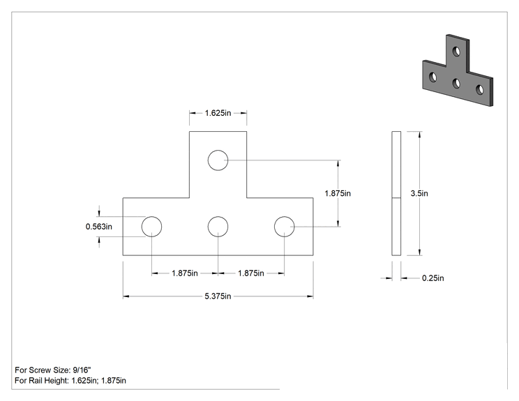 Teknik Çizim - Cıvatalı Çerçeveleme için Uzatılmış Flush Tee Yüzey Braketi