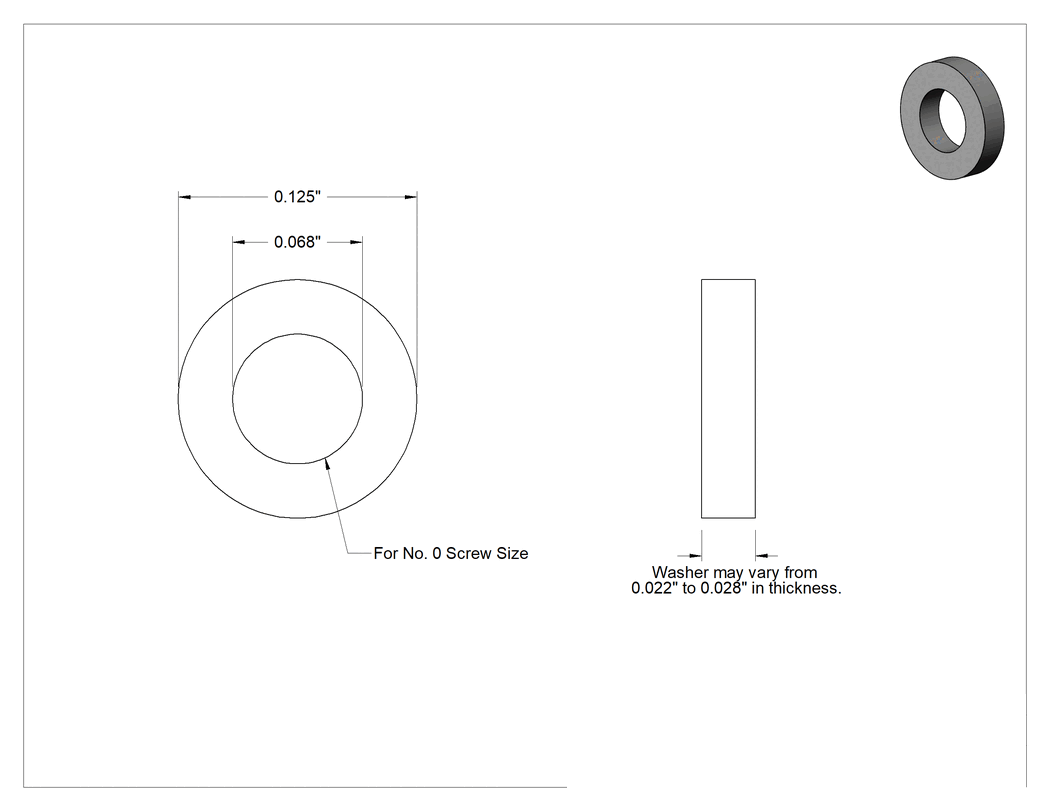 Teknik Çizim - 316 Paslanmaz Çelik ASME Pul, 0 Numaralı Vida Boyutu için, Dar ASME Tanımı
