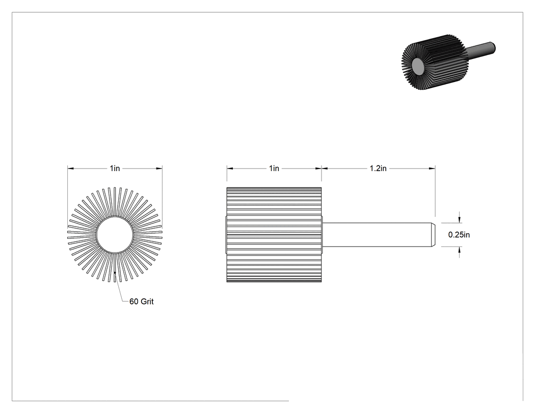 Teknik Çizim - Alüminyum için Lamelli Zımpara Çarkı, Yumuşak Metal ve Metal Olmayan, Saplı, Pürüzlü Yüzey için, 60 Kum, 1" Çap