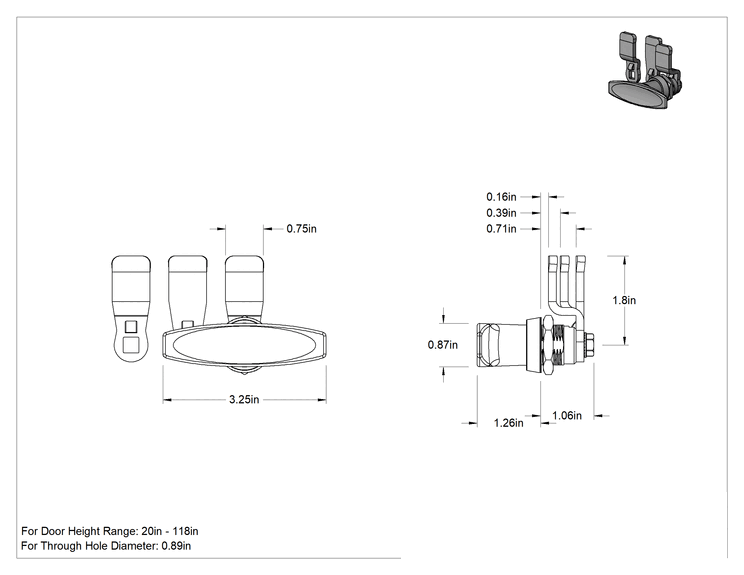 Teknik Çizim - T-Kolu Kam Mandalı, Siyah Kaplamalı Çinko, 1/8", 3/8" ve 11/16" Mandal Mesafesi