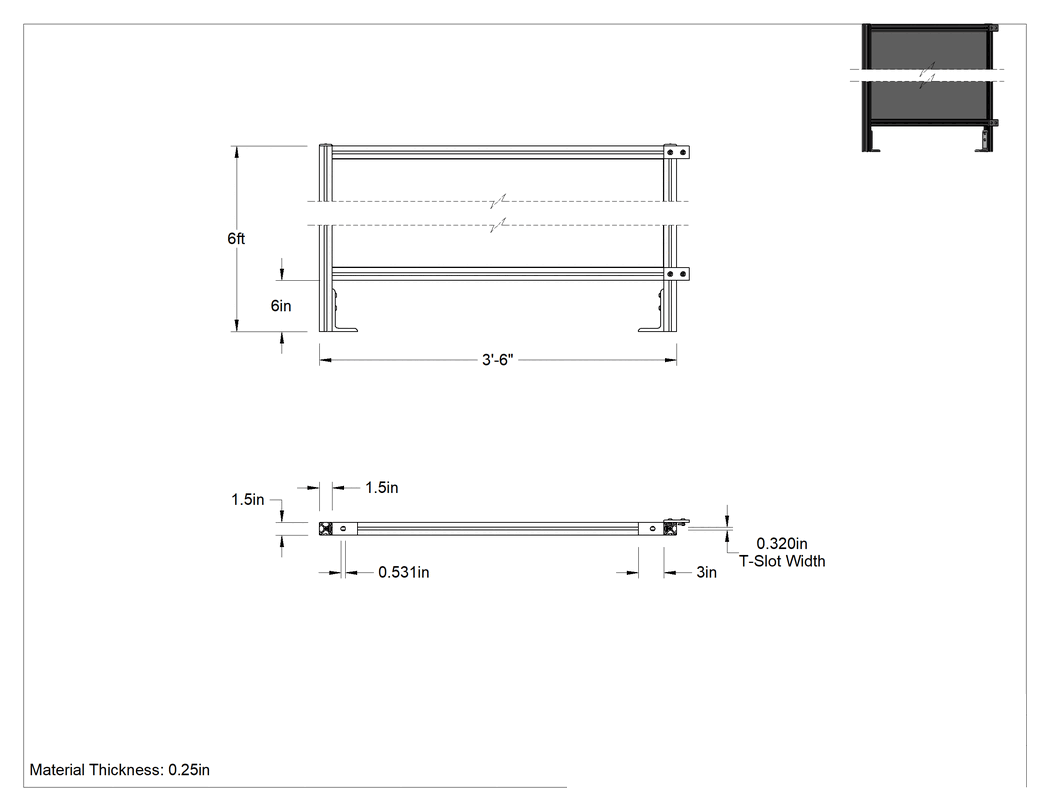Teknik Çizim - 6 Fit Toplam Yükseklik x 3'6" Genişlik, T-Yivli Çerçeveleme Makinesi Koruyucusu için Katı Panel