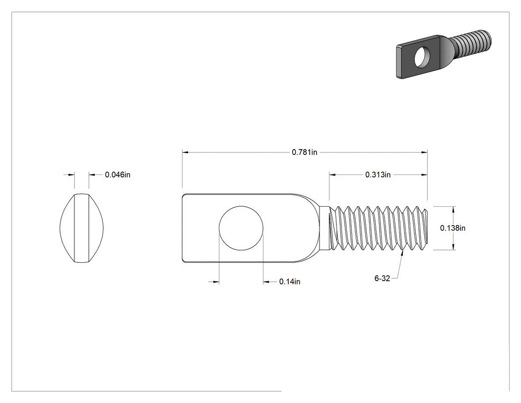 Teknik Çizim - Makine Vida Tipi Askılar, 6-32 Diş Boyutu, 3/4" Uzunluk
