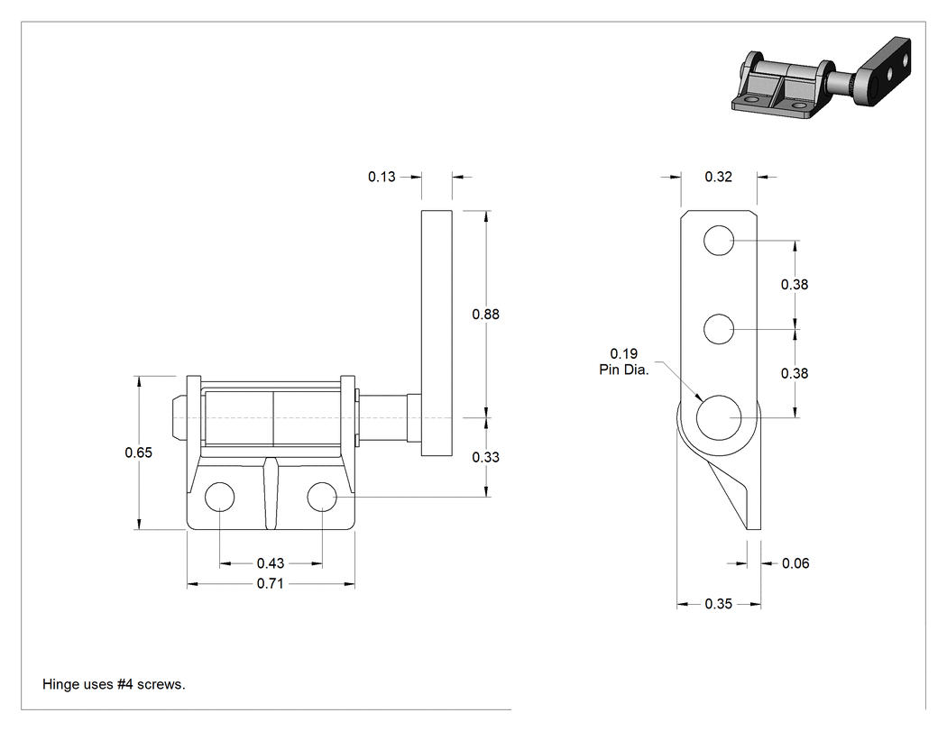 Teknik Çizim - 360° Dönüşlü Menteşeler, 5/16" x 7/8" Kapı Kanadı