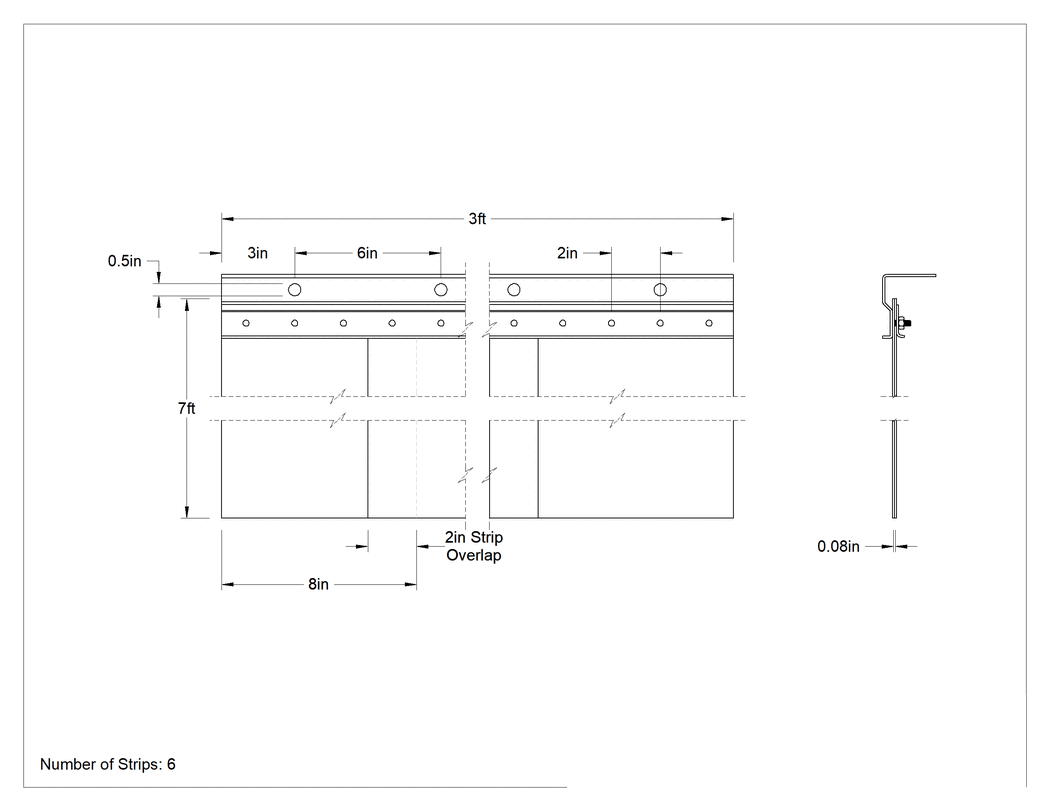 Teknik Çizim - Şerit Kapı, Işık Engelleme, 3 Fit Genişlik x 7 Fit Yükseklik, 8" Genişlikte Şeritler