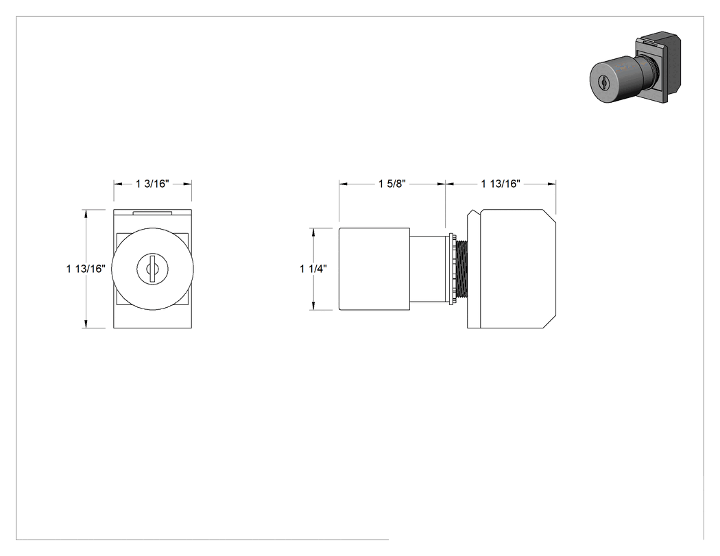 Teknik Çizim - Acil Durdurma Paneli Montajlı Basmalı Düğme Anahtarı, 22 mm Panel Çapı, Anahtar Sıfırlama, 1 Devre, 1-1/4" Çap