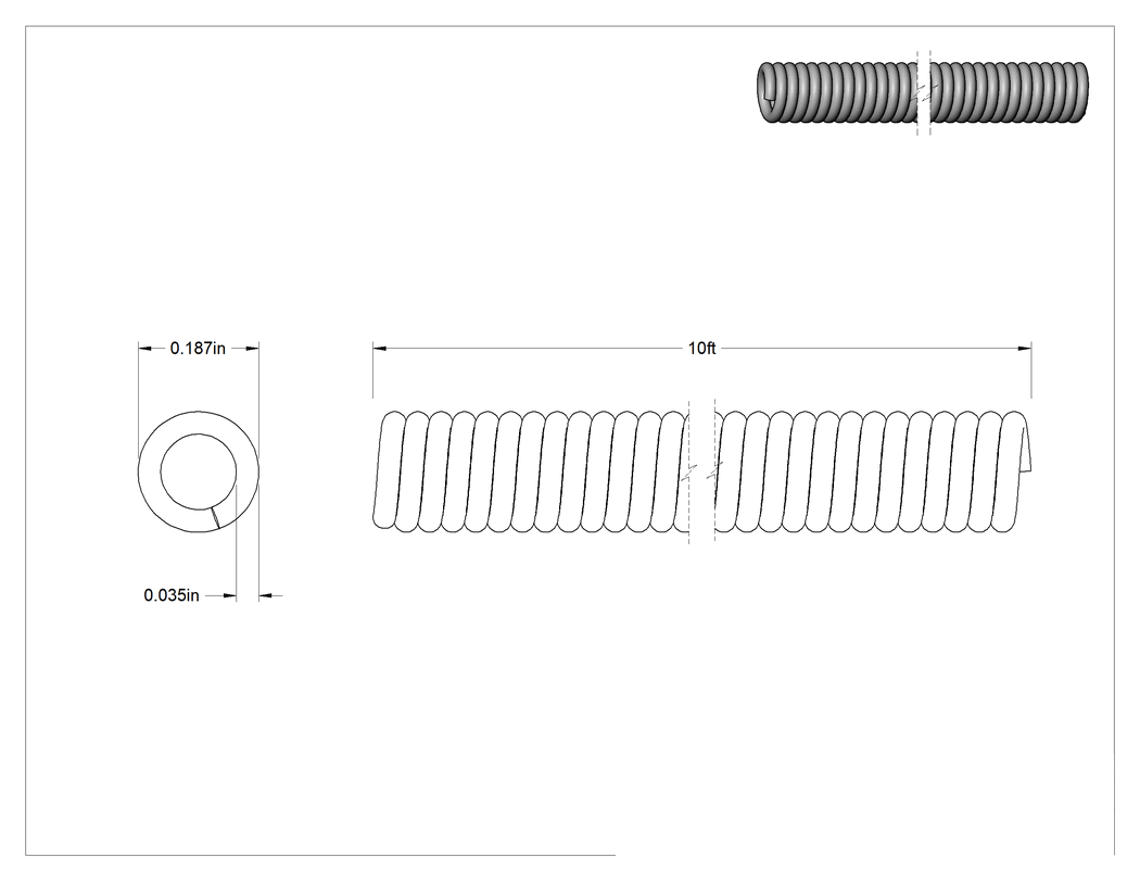 Teknik Çizim - Ultra Esnek Yuvarlak Kayış, Çelik, 3/16" Çap x 10 Fit Uzunluk