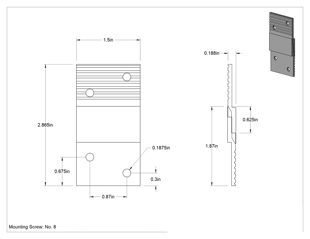 Teknik Çizim - Çıkarılabilir Panel Asma Braketi, Alüminyum, 1-1/2" Genişlik, 1-7/8" Yükseklik, 10 Çift