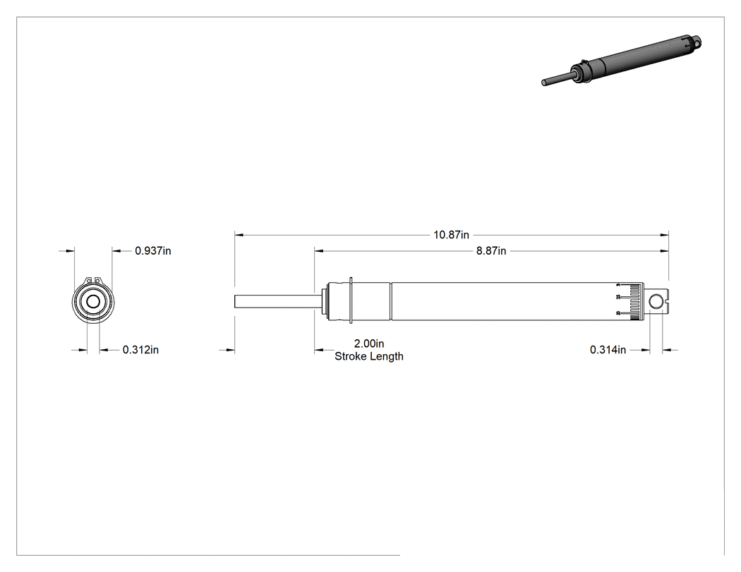 Teknik Çizim - Hassas Kontrol Lineer Hız Sınırlayıcı, 2" Strok Uzunluğu