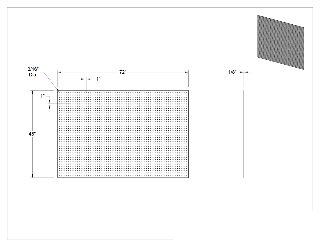 Teknik Çizim - Delikli Pano, Kahverengi Sert Levha, 3/16" Çaplı Çivi Deliği, 72" x 48", 1/8" Kalınlık