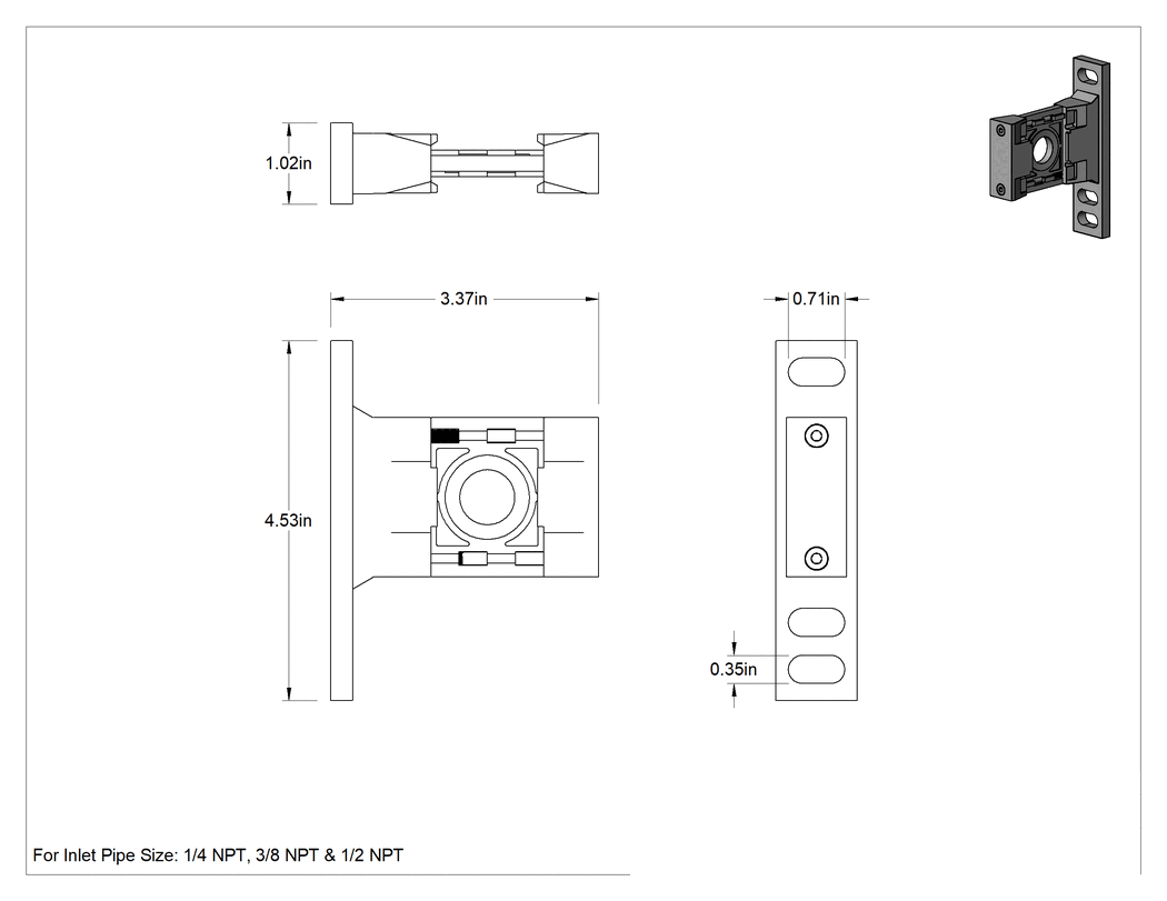 Teknik Çizim - SMC Modüler Basınçlı Hava FRL Birleştirici Kelepçesi, Montaj Braketi, 40 Serisi ve 1/4 ila 1/2 Boru Boyutu Girişi için